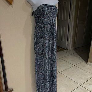 Vintage Cinnamon Girl Strapless Blue Floral Maxi Dress